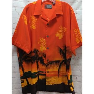 Pineapple Connection men's Large button front shirt palm trees beach sunset